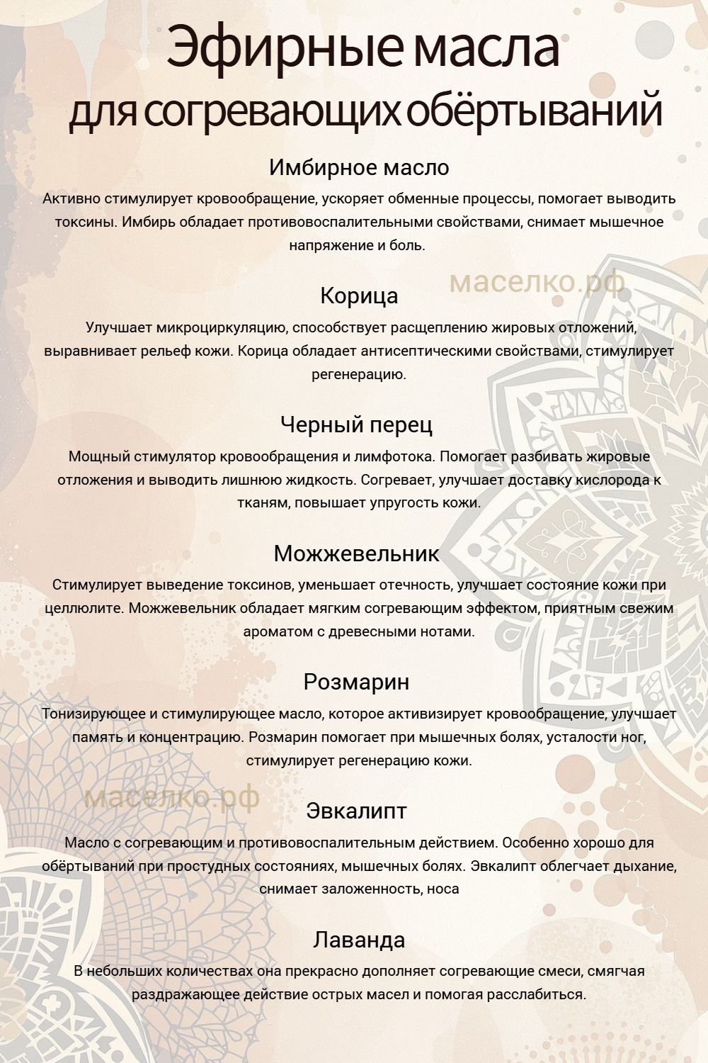 Эфирные масла для согревающих обёртываний